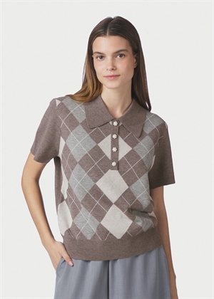 Gia check knit bluse Dark Taupe Neo Noir 